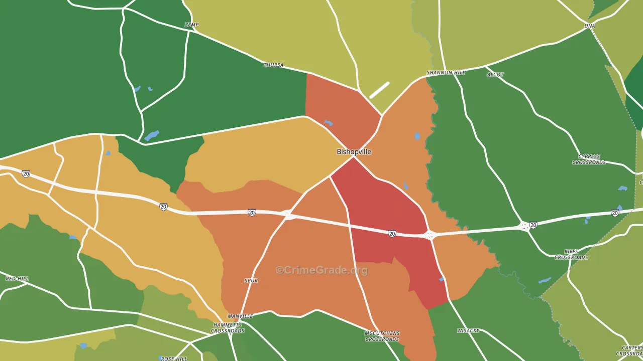 Bishopville, SC Map of Drug-Related Crime Rates