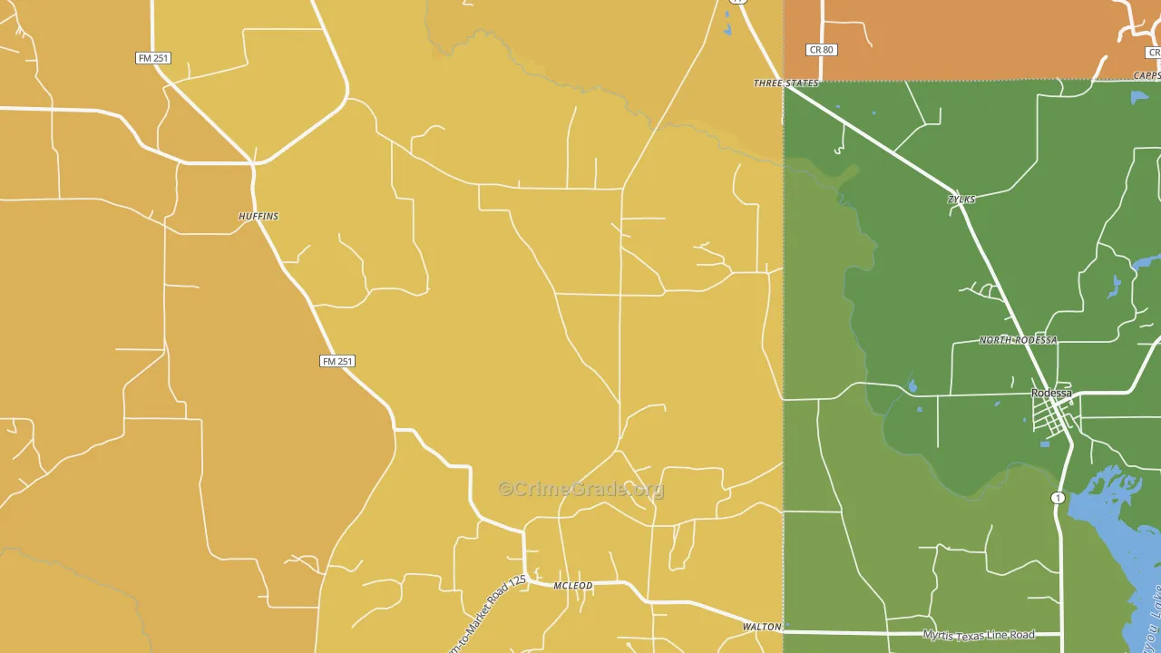 Bivins, TX Map of Drug-Related Crime Rates