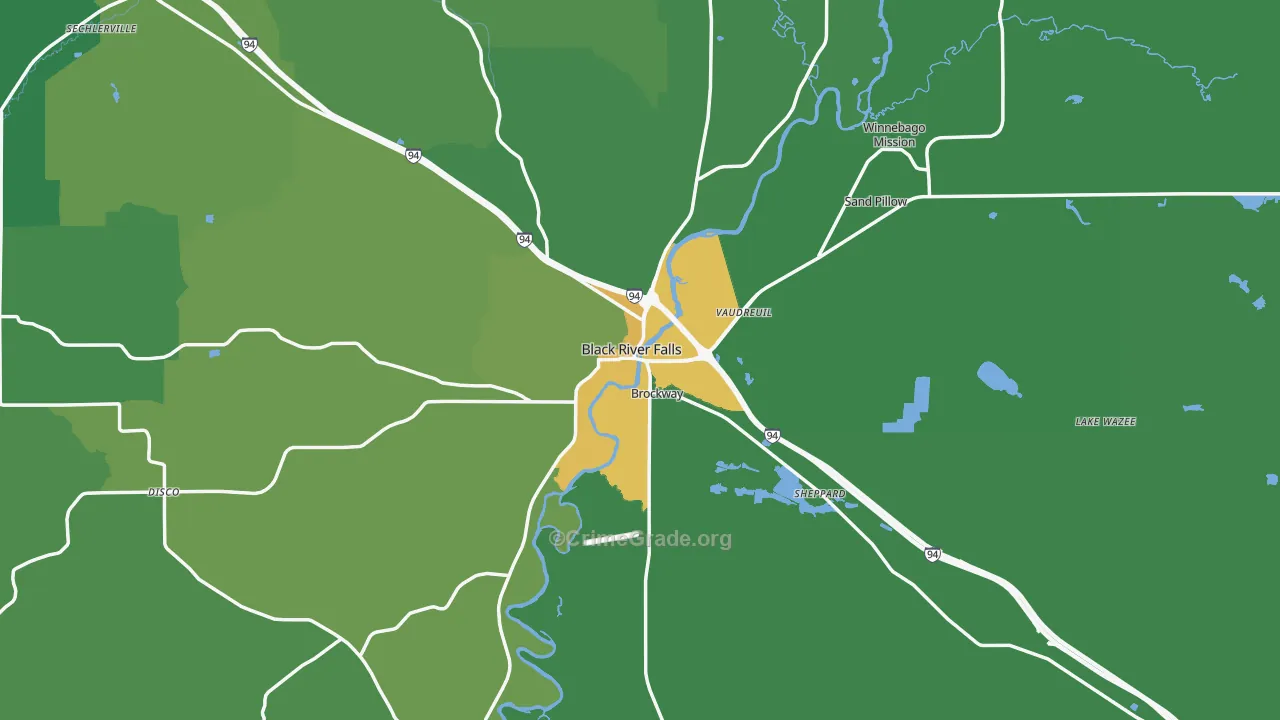 Black River Falls, WI Map of Drug-Related Crime Rates