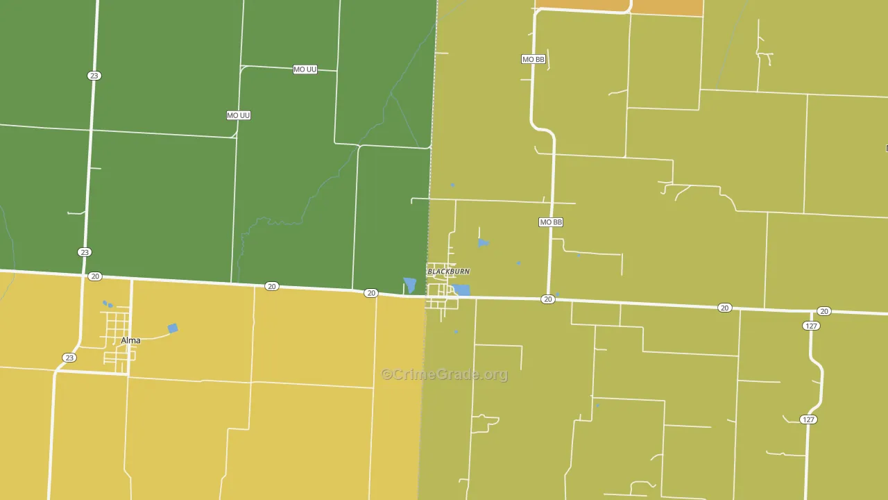 Blackburn, MO Map of Drug-Related Crime Rates