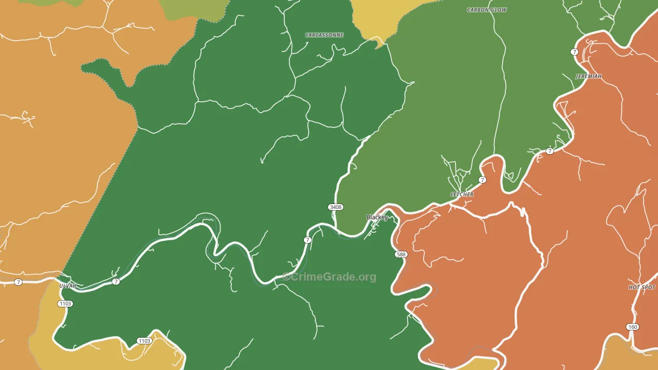 Blackey, KY Map of Drug-Related Crime Rates
