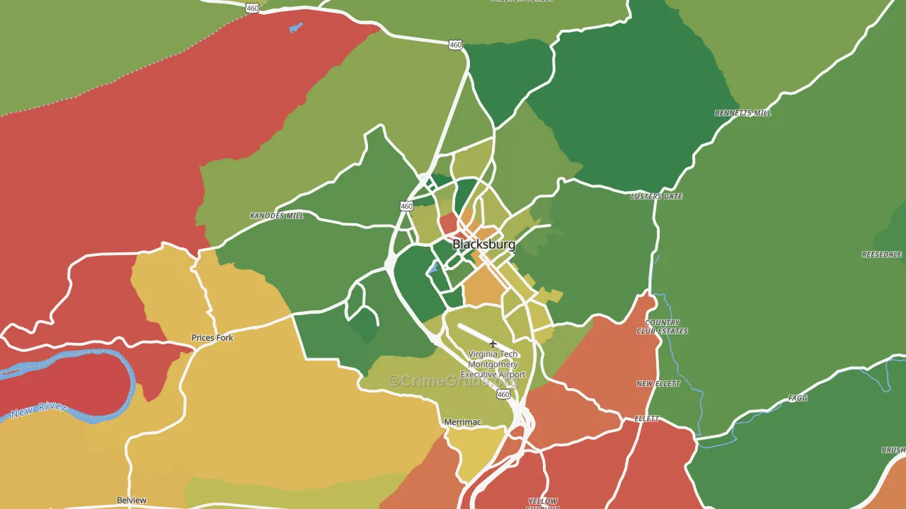 Blacksburg, VA Map of Drug-Related Crime Rates