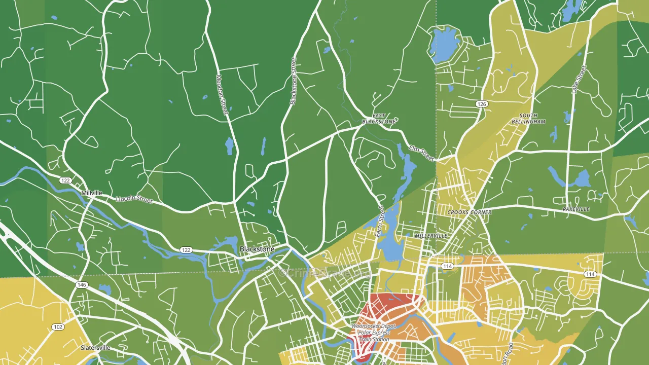 Blackstone, MA Map of Drug-Related Crime Rates