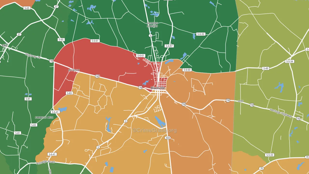 Blackville, SC Map of Drug-Related Crime Rates
