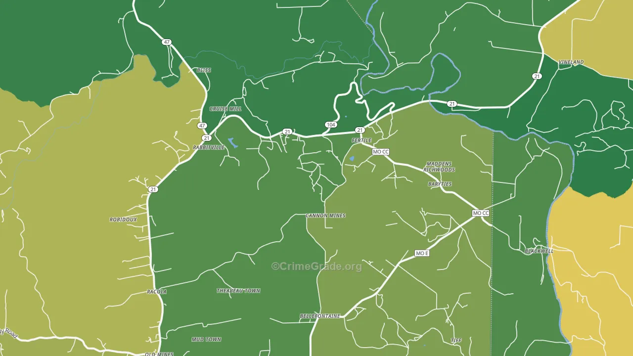 Blackwell, MO Map of Drug-Related Crime Rates