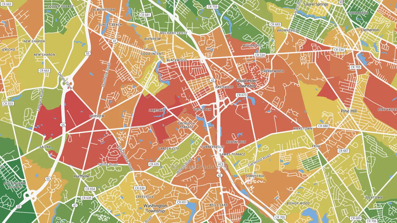 Blackwood, NJ Map of Drug-Related Crime Rates