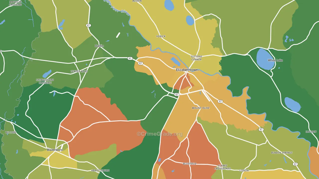 Bladen County, NC Map of Drug-Related Crime Rates