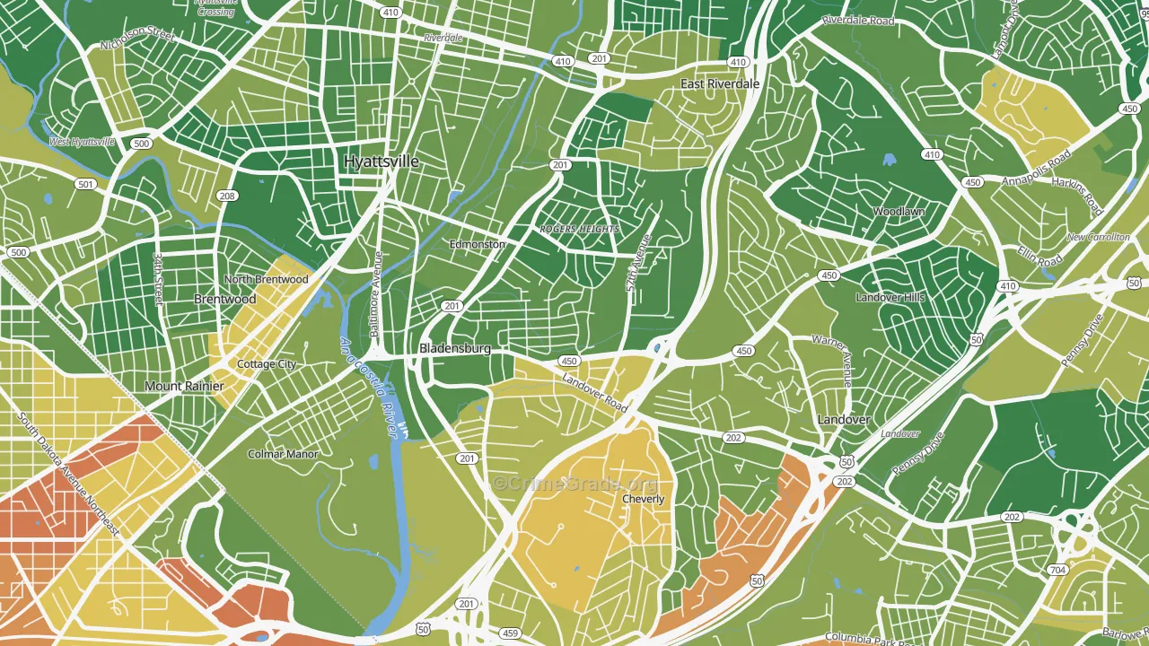 Bladensburg, MD Map of Drug-Related Crime Rates