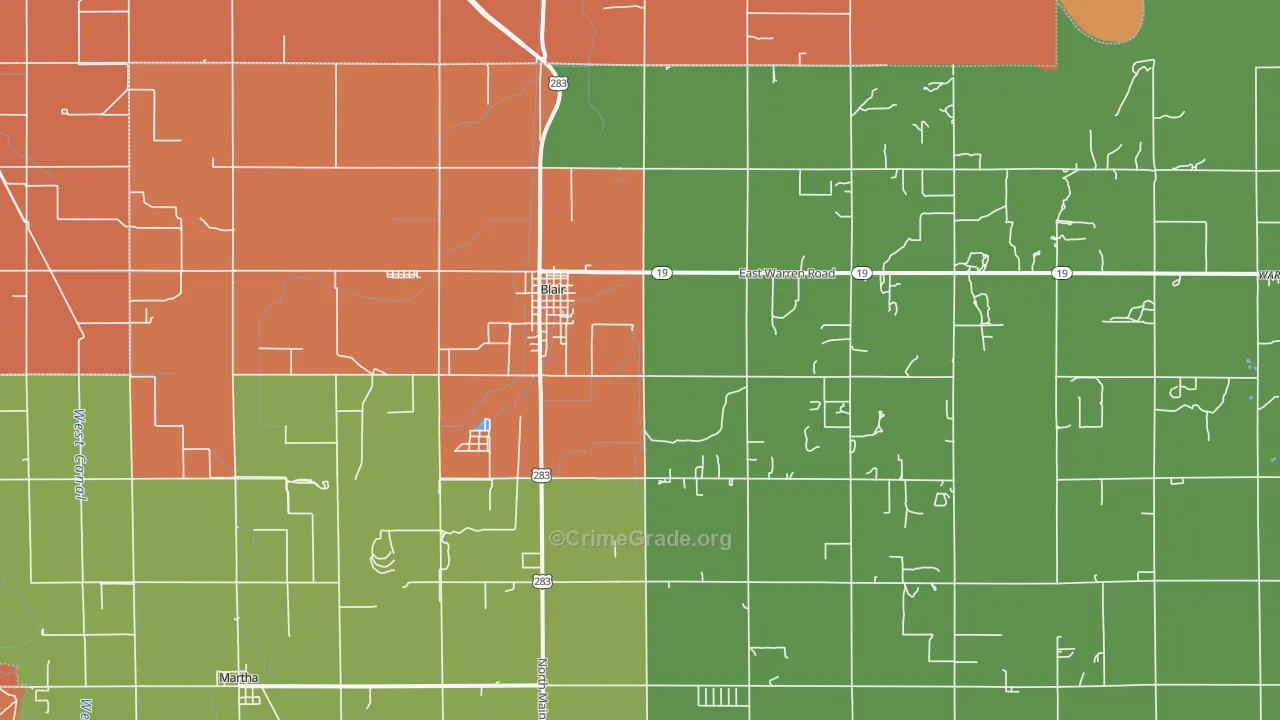 Blair, OK Map of Drug-Related Crime Rates