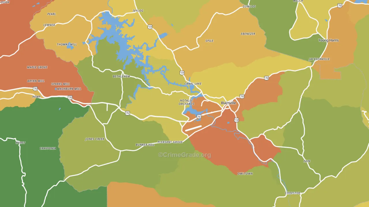 Blairsville, GA Map of Drug-Related Crime Rates