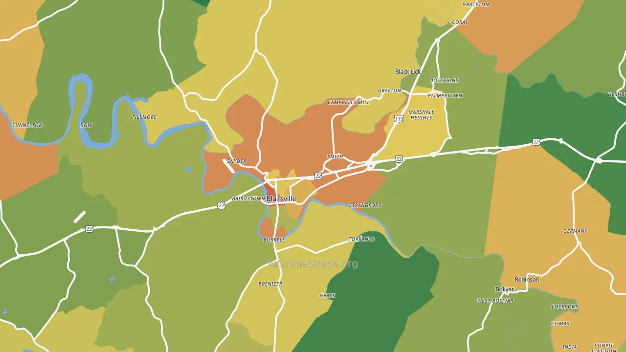 Blairsville, PA Map of Drug-Related Crime Rates