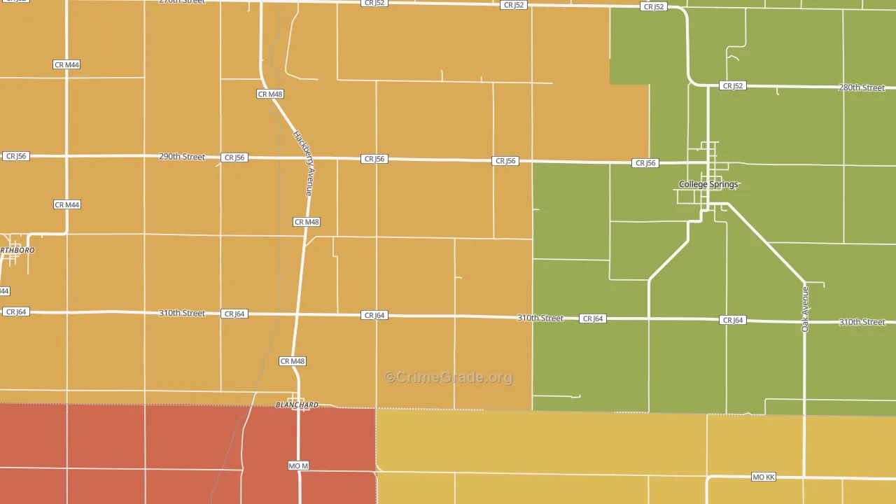 Blanchard, IA Map of Drug-Related Crime Rates
