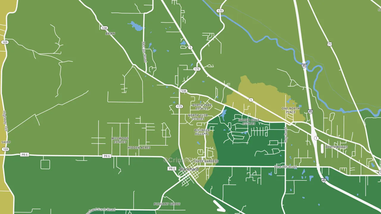 Blanchard, LA Map of Drug-Related Crime Rates