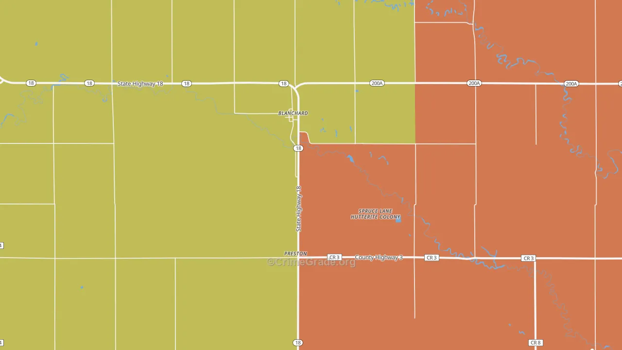 Blanchard, ND Map of Drug-Related Crime Rates