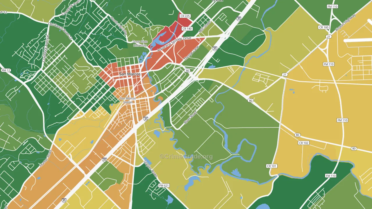 Blanco Gardens, San Marcos, TX Map of Drug-Related Crime Rates
