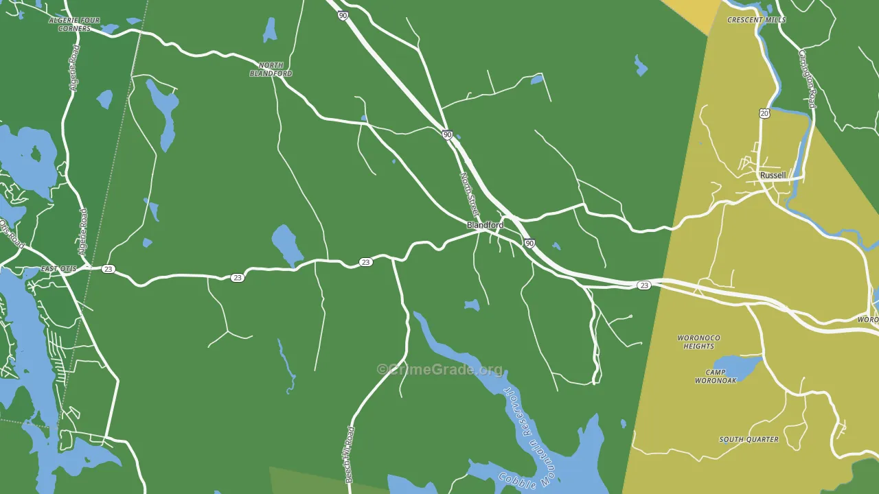 Blandford, MA Map of Drug-Related Crime Rates