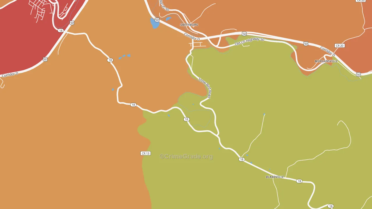 Blandville, WV Map of Drug-Related Crime Rates