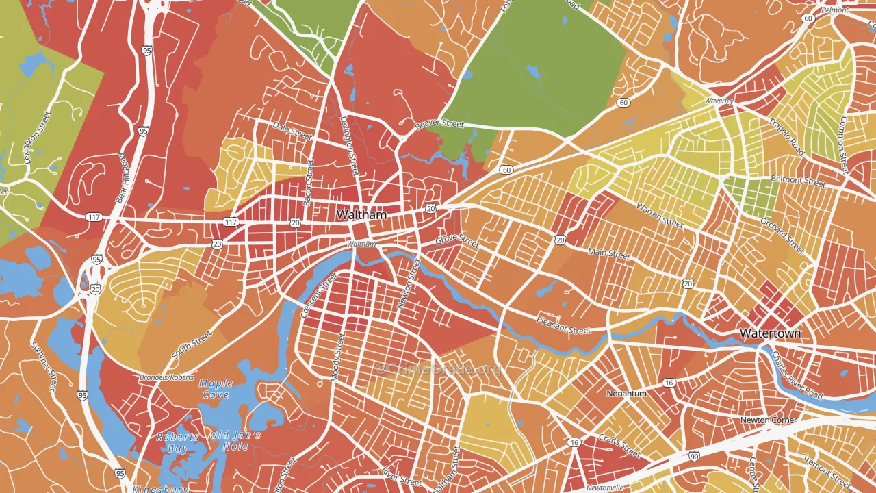 Bleachery, Waltham, MA Map of Drug-Related Crime Rates