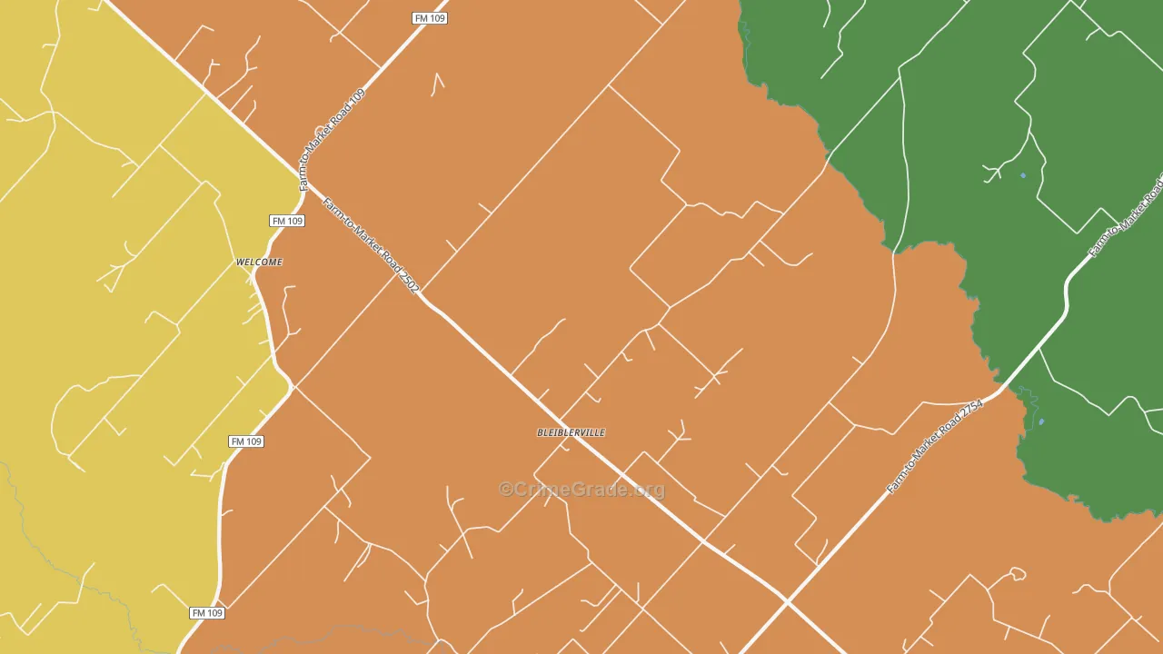 Bleiblerville, TX Map of Drug-Related Crime Rates