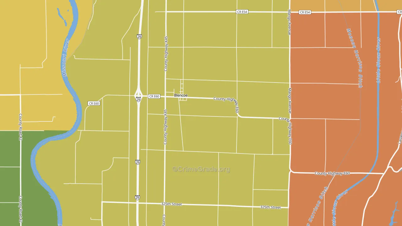 Blencoe, IA Map of Drug-Related Crime Rates