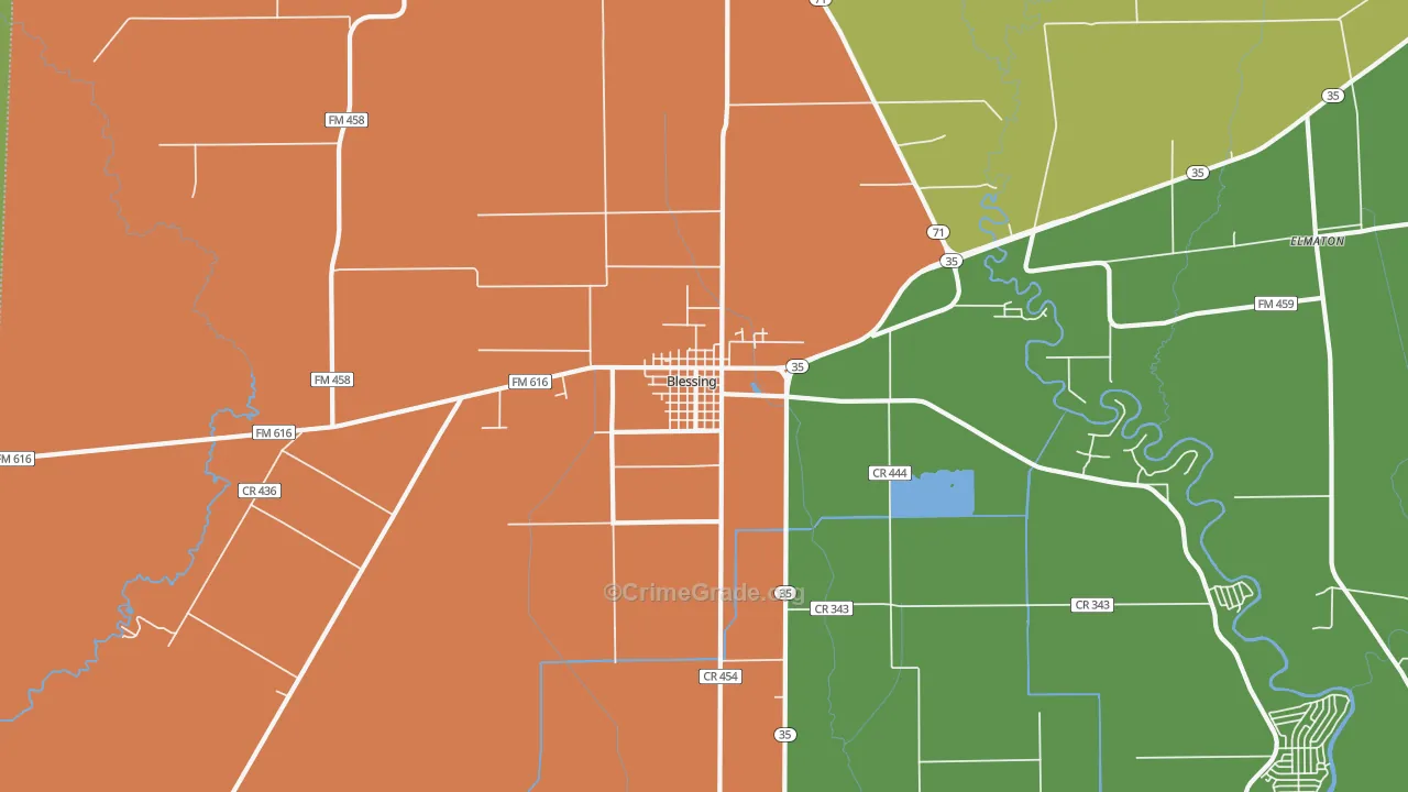 Blessing, TX Map of Drug-Related Crime Rates
