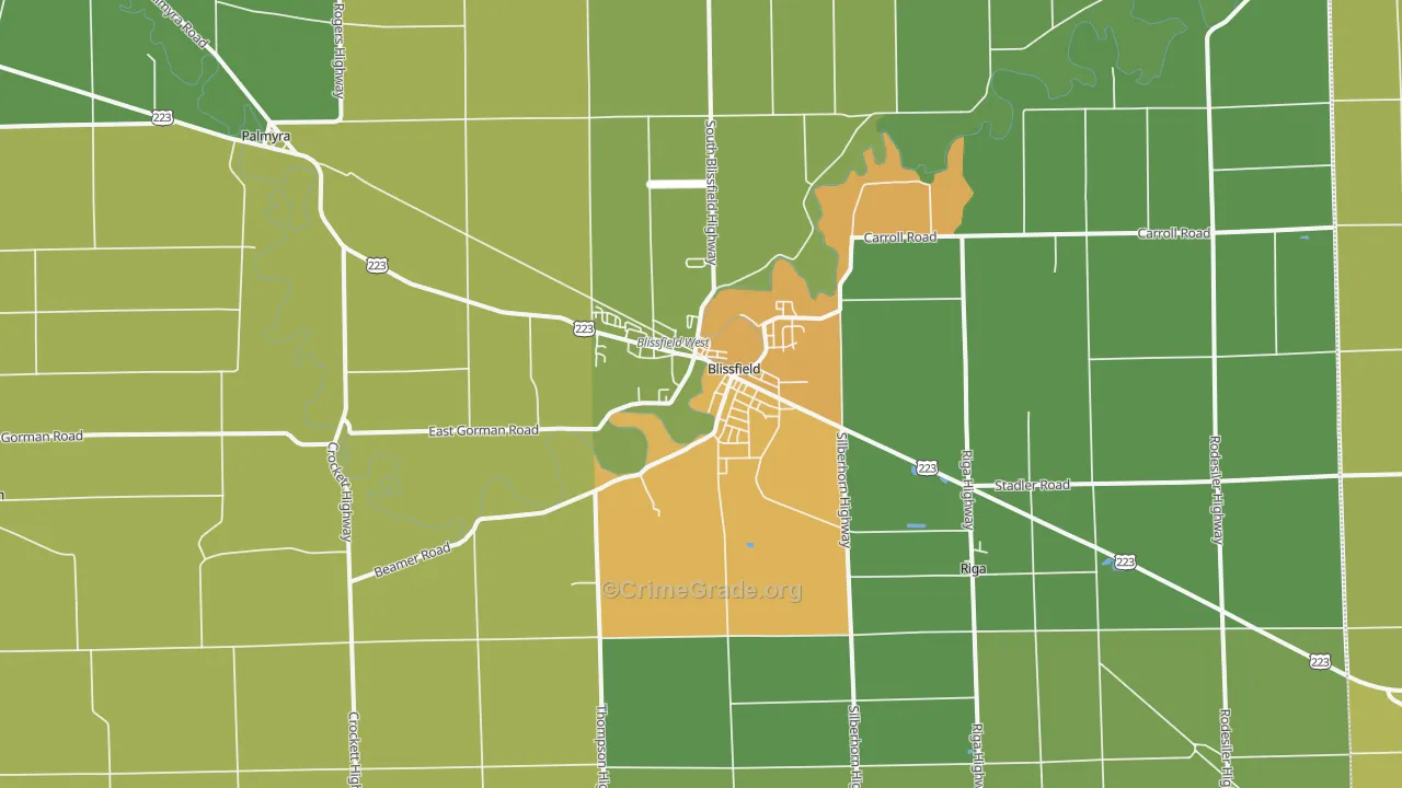 Blissfield, MI Map of Drug-Related Crime Rates