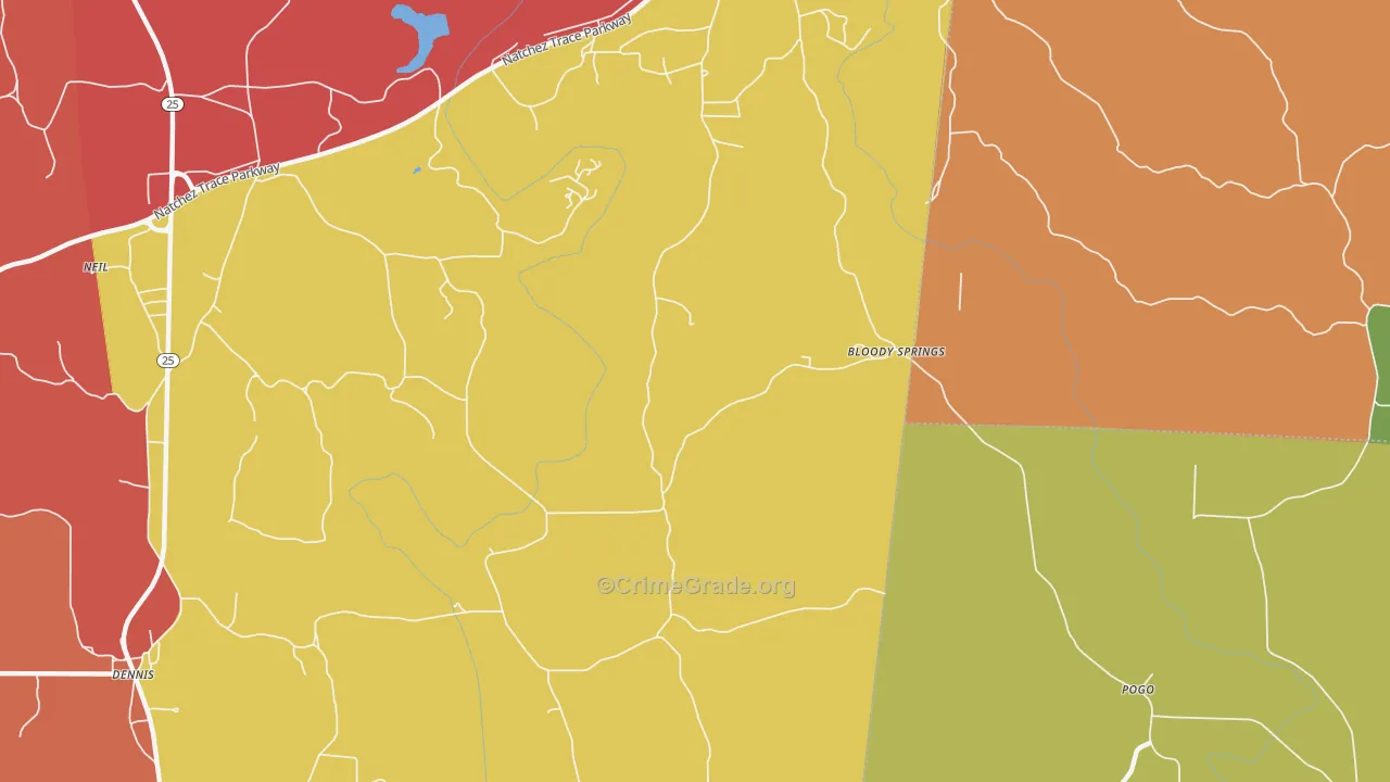 Bloody Springs, MS Map of Drug-Related Crime Rates