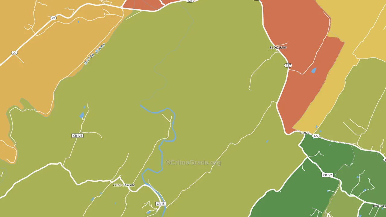 Bloomery, WV Map of Drug-Related Crime Rates