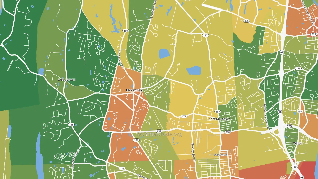 Bloomfield, CT Map of Drug-Related Crime Rates