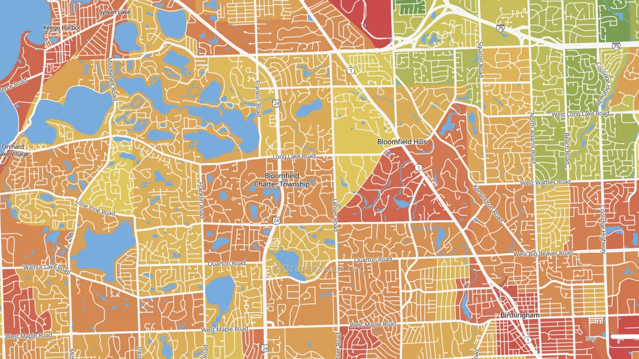 Bloomfield Hills, MI Map of Drug-Related Crime Rates