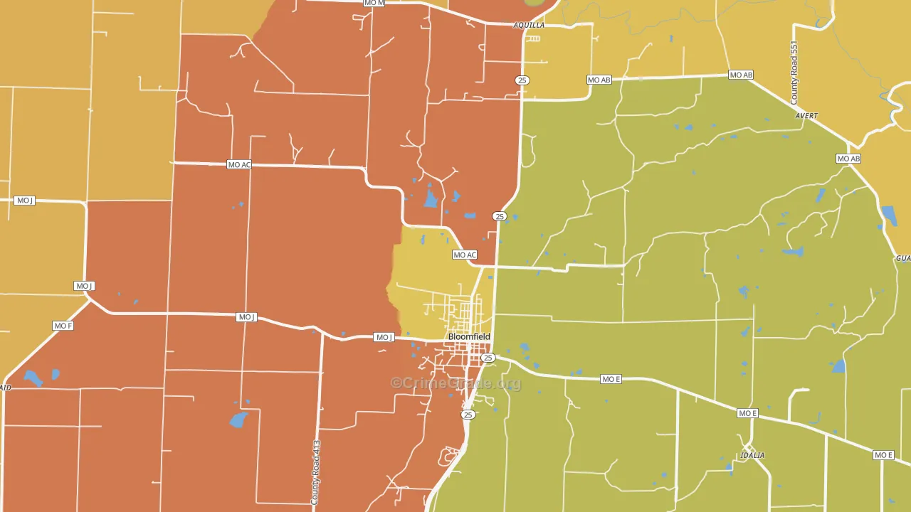 Bloomfield, MO Map of Drug-Related Crime Rates