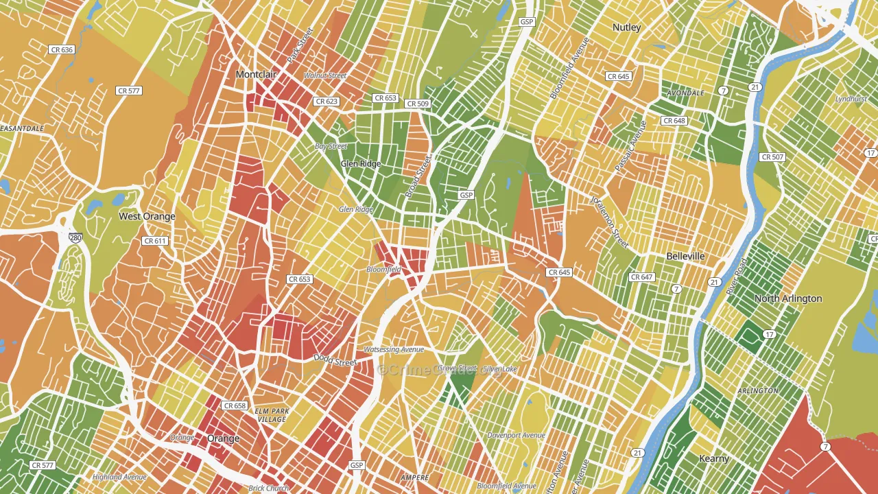 Bloomfield, NJ Map of Drug-Related Crime Rates