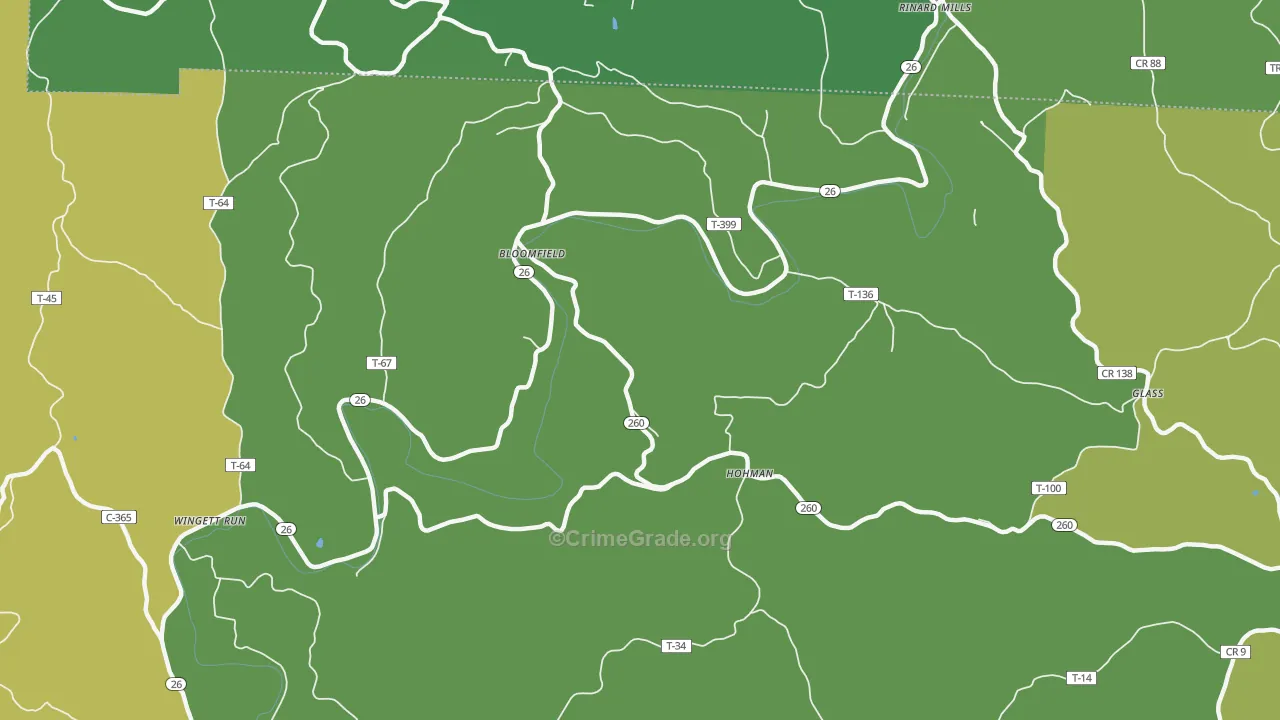 Bloomfield, OH Map of Drug-Related Crime Rates