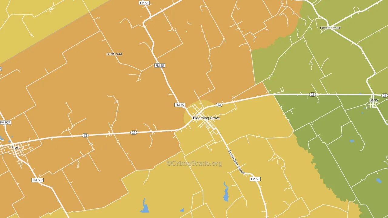 Blooming Grove, TX Map of Drug-Related Crime Rates