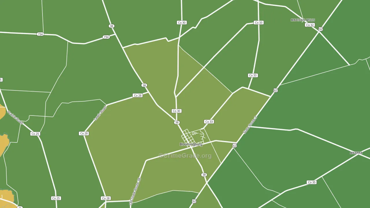 Bloomingburg, OH Map of Drug-Related Crime Rates