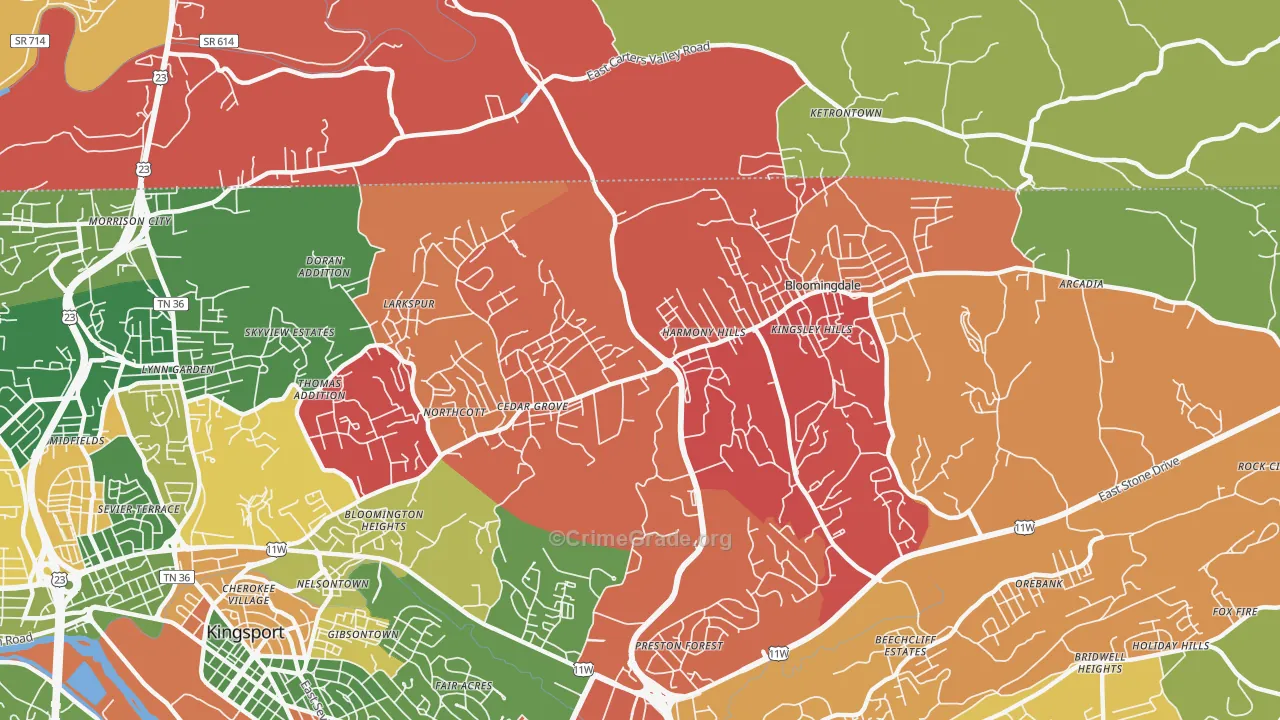 Bloomingdale, TN Map of Drug-Related Crime Rates