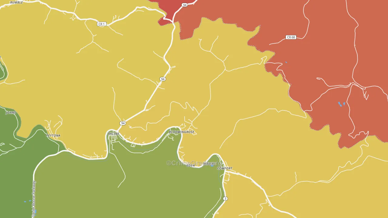 Bloomingrose, WV Map of Drug-Related Crime Rates