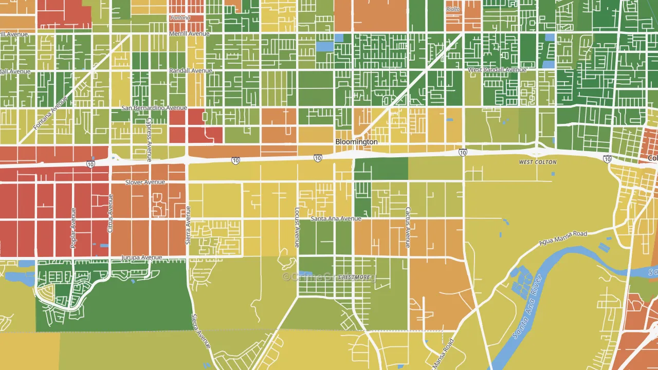 Bloomington, CA Map of Drug-Related Crime Rates