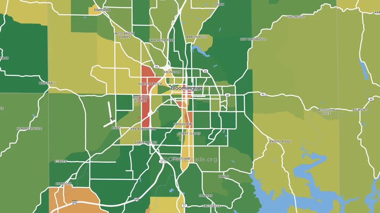 Bloomington, IN Map of Drug-Related Crime Rates