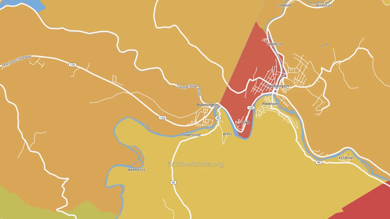 Bloomington, MD Map of Drug-Related Crime Rates