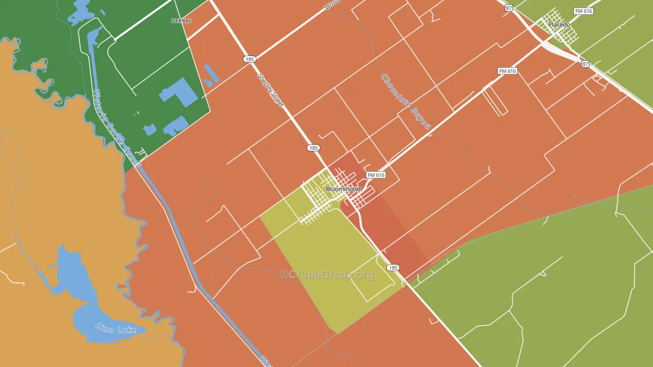 Bloomington, TX Map of Drug-Related Crime Rates