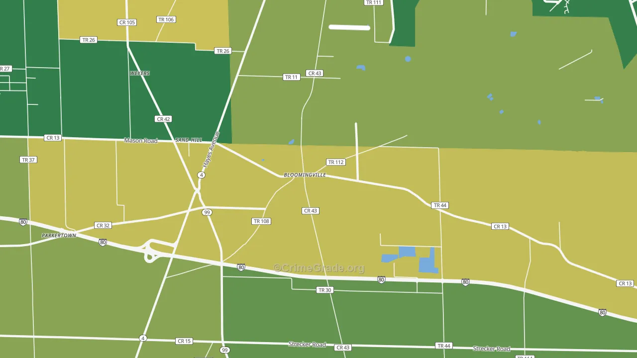 Bloomingville, OH Map of Drug-Related Crime Rates
