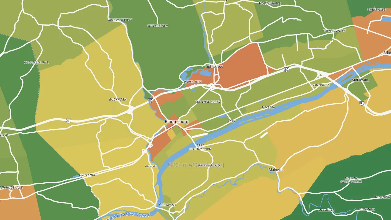 Bloomsburg, PA Map of Drug-Related Crime Rates