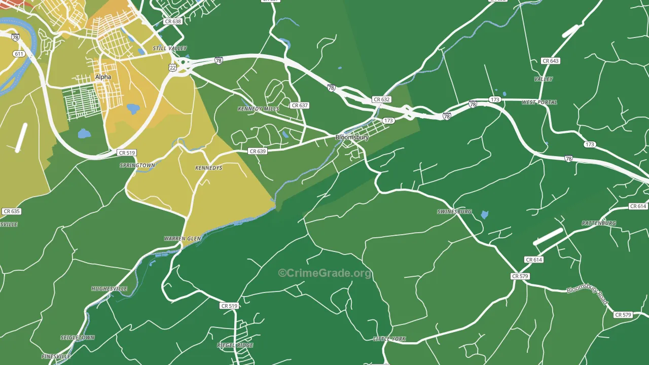 Bloomsbury, NJ Map of Drug-Related Crime Rates