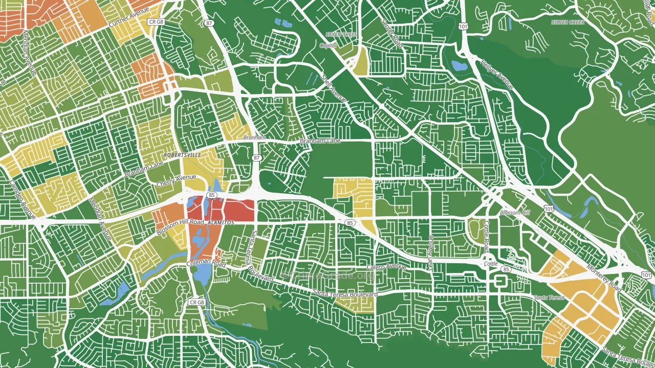 Blossom Valley, San Jose, CA Map of Drug-Related Crime Rates