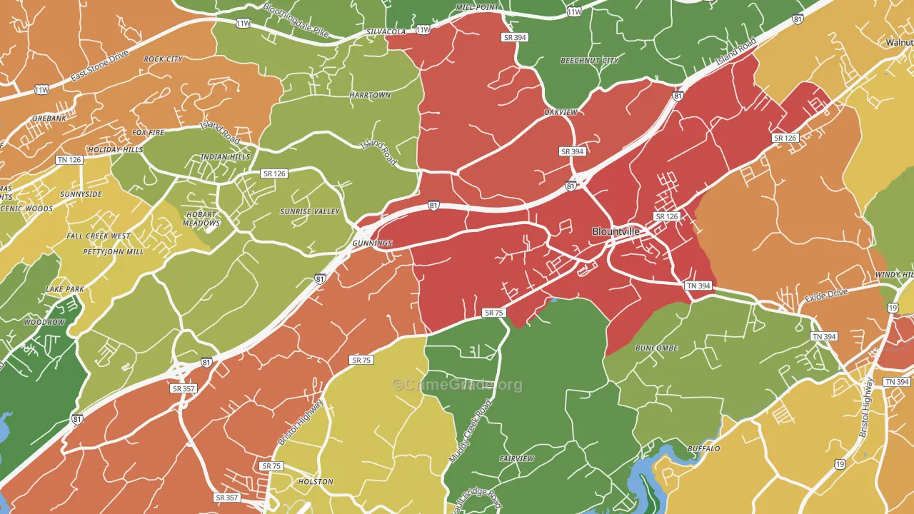 Blountville, TN Map of Drug-Related Crime Rates