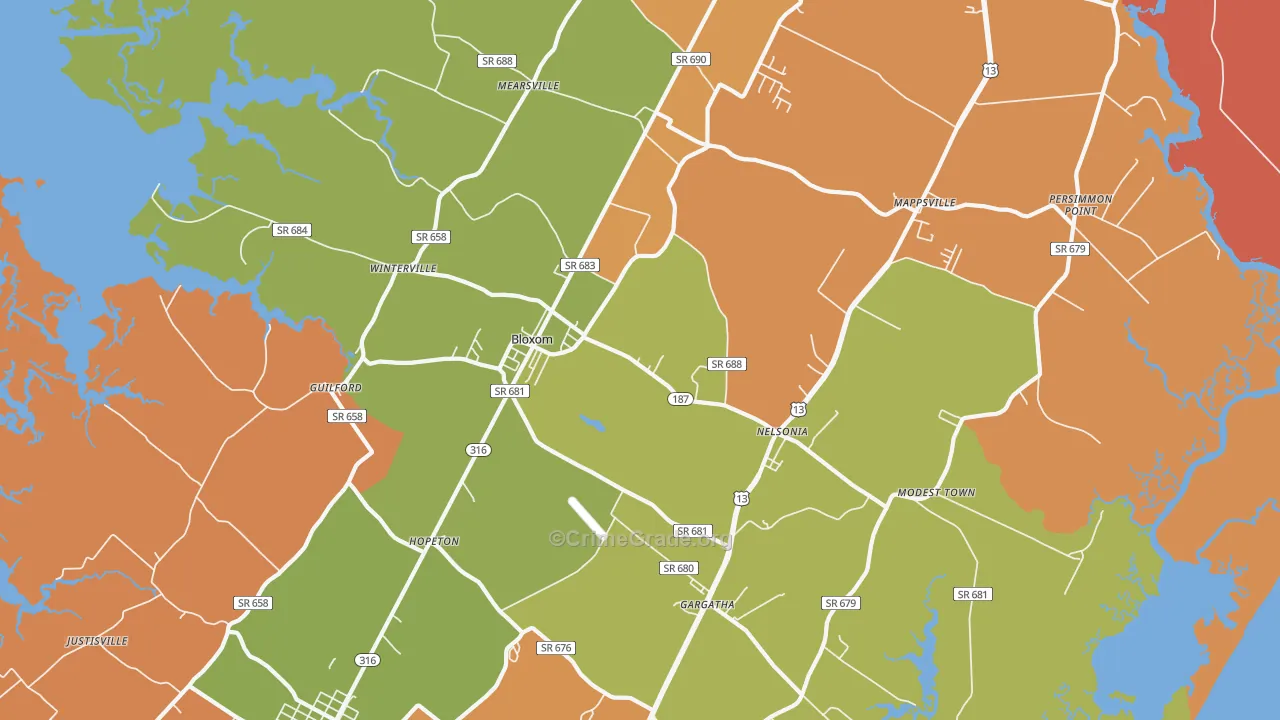 Bloxom, VA Map of Drug-Related Crime Rates