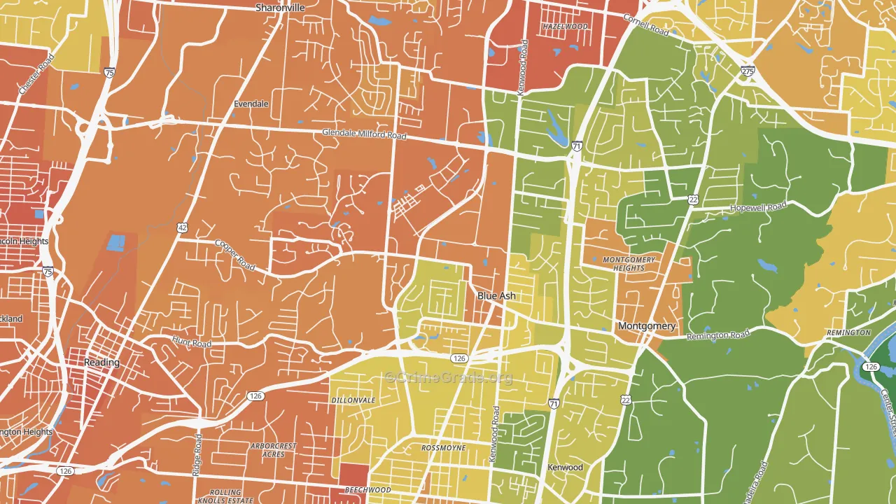 Blue Ash, OH Map of Drug-Related Crime Rates