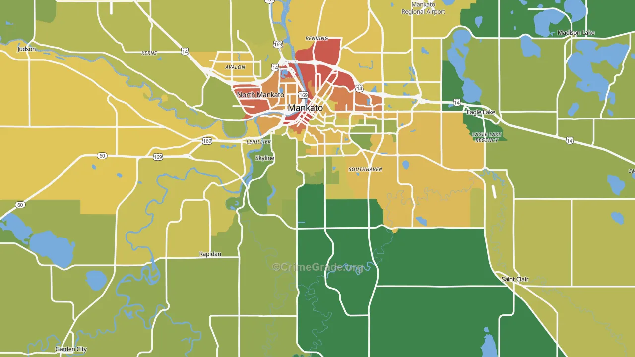 Blue Earth County, MN Map of Drug-Related Crime Rates