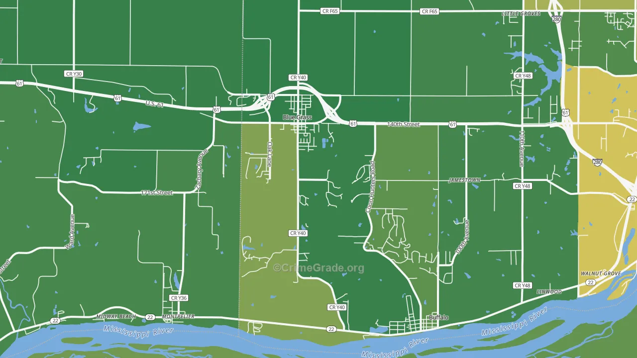 Blue Grass, IA Map of Drug-Related Crime Rates